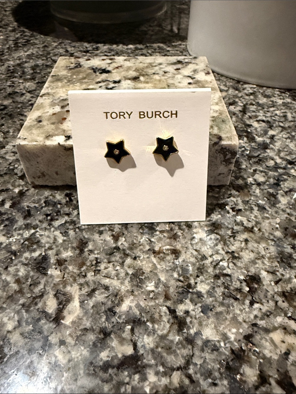 Tory Burch Black and Gold Star Stud Earrings